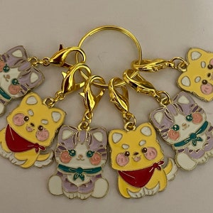 stitch marker SET of 6 cat kittens cute  markers crochet knitting counter counters progress lucky
