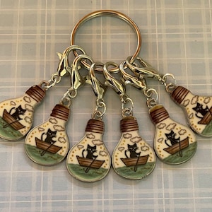 stitch marker SET of 6 small cats markers crochet knitting counter counters progress
