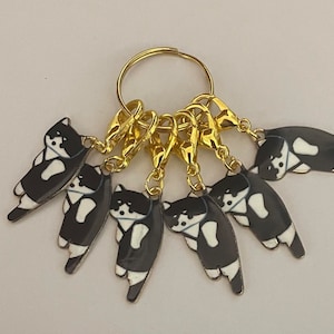 stitch marker SET of 6 cats black white markers crochet knitting counter counters progress