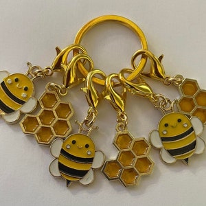 stitch marker SET of 6 bee bees honeycomb markers crochet knitting counter counters progress