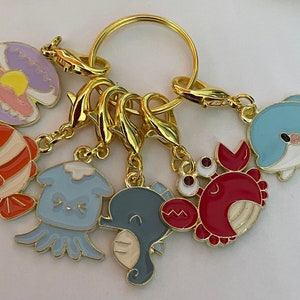 stitch marker SET of MARINE life crab clam markers crochet knitting counter counters progress Zipper pulls