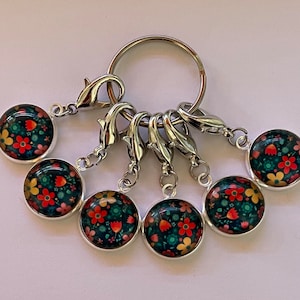 stitch marker SET of 6 pretty flowers markers crochet knitting counter counters progress