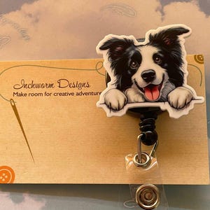 Porta tesserino identificativo in acrilico, con mulinello per infermiere veterinario, razza di cane border collie della cultura pop
