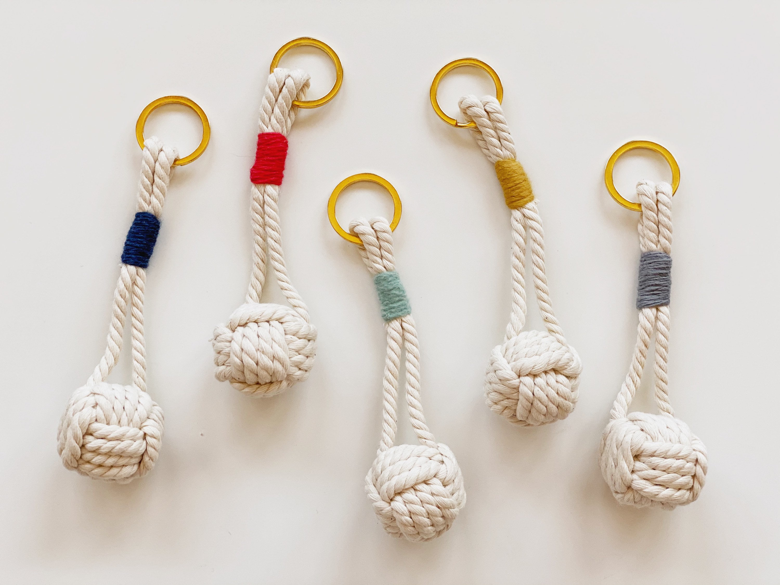 Monkey fist key chain, Nautical key holder, Rope knot,  Boho accessory, Wedding favor