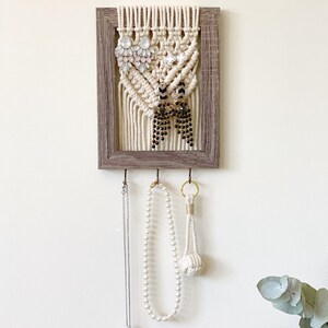 Macrame Framed Key Holder Hooks Jewelry Holder Bohemian - Etsy