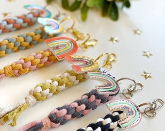 Macrame Rainbow Keychain: Personalized Kids Backpack Accessory