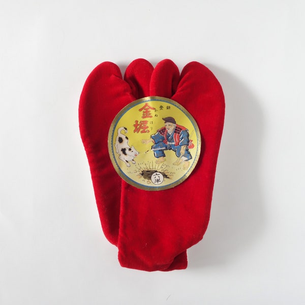 Calcetines tabi rojo japonés para niños, con etiqueta linda, Oni Tabi, vintage japonés, también para decoración, regalo de Japón