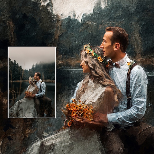 Pintura de retrato a partir de foto / Pintura digital personalizada impresa en lienzo y lista para colgar