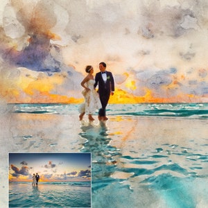 Custom Watercolor Wedding Portrait Painting From Photo – Personalized Wall Art Gifts - Digital Print On Canvas Ready To Hang