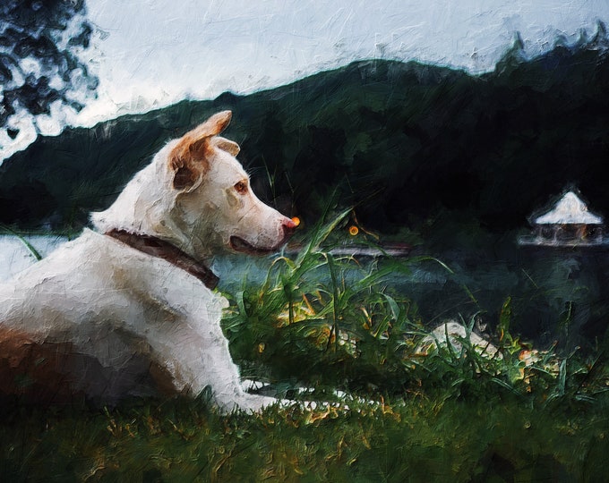 Featured listing image: Pet Portrait Painting– Pet Memorial Gift - Custom Portrait From Photo - Dog Portrait - Digital Painting Canvas Print Wall Art Ready To Hang