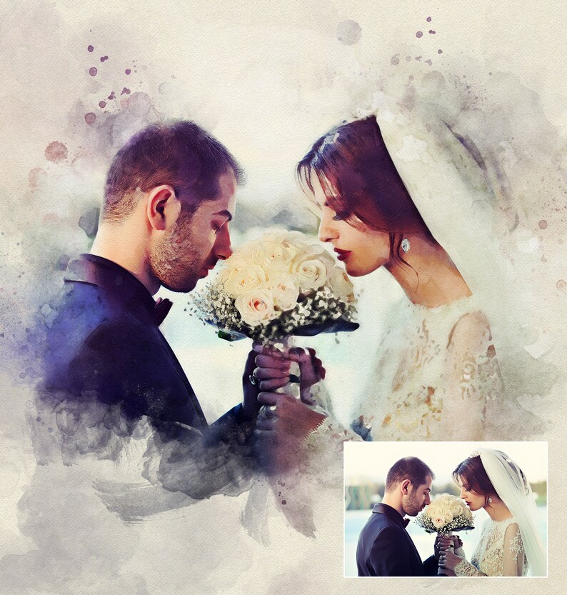 Custom Watercolor Wedding Portrait Painting From Photo Personalized