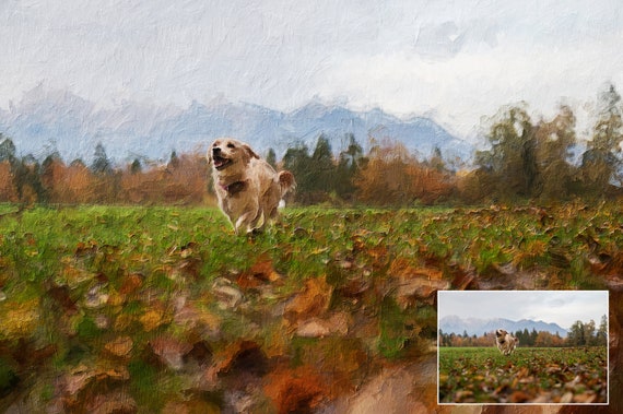 Pet Portrait From Photo, Custom Painting Pet Memorial Gift, Dog Portrait, Personalized Gift, Digital Painting Canvas Print Ready to Hang