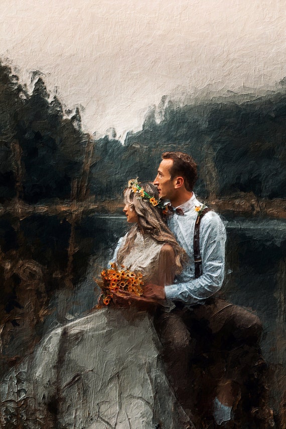 Custom Portrait Painting From Photo. Couples, Wedding, Engagement, Anniversary Gift. Digital Painting Canvas Print Ready to Hang