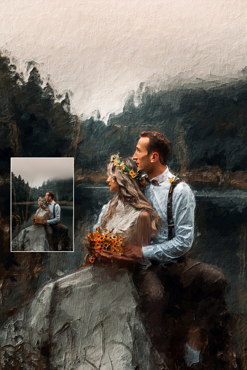 Personalized Digital Portrait Wedding Painting Gift Card