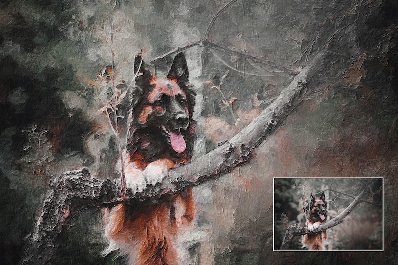 Pet portrait from photo. A custom digital oil painting of your pet. Pet gift and memorial gifts. Canvas print ready to hang.