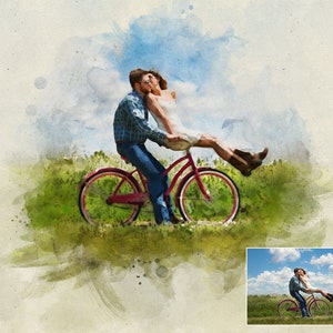 Custom Watercolor Portrait Painting From Photo – Personalized Gifts Wall Art - Digital Print On Canvas Ready To Hang