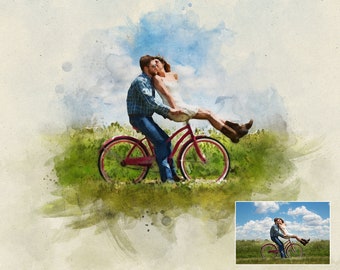 Custom Watercolor Portrait Painting From Photo – Personalized Gifts Wall Art - Digital Print On Canvas Ready To Hang
