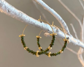 Woman's Bohemian Earrings, Medium Size Hoops, Hoops, Seed Beads