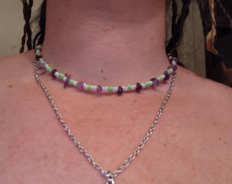 Pisces beaded choker and chained necklace