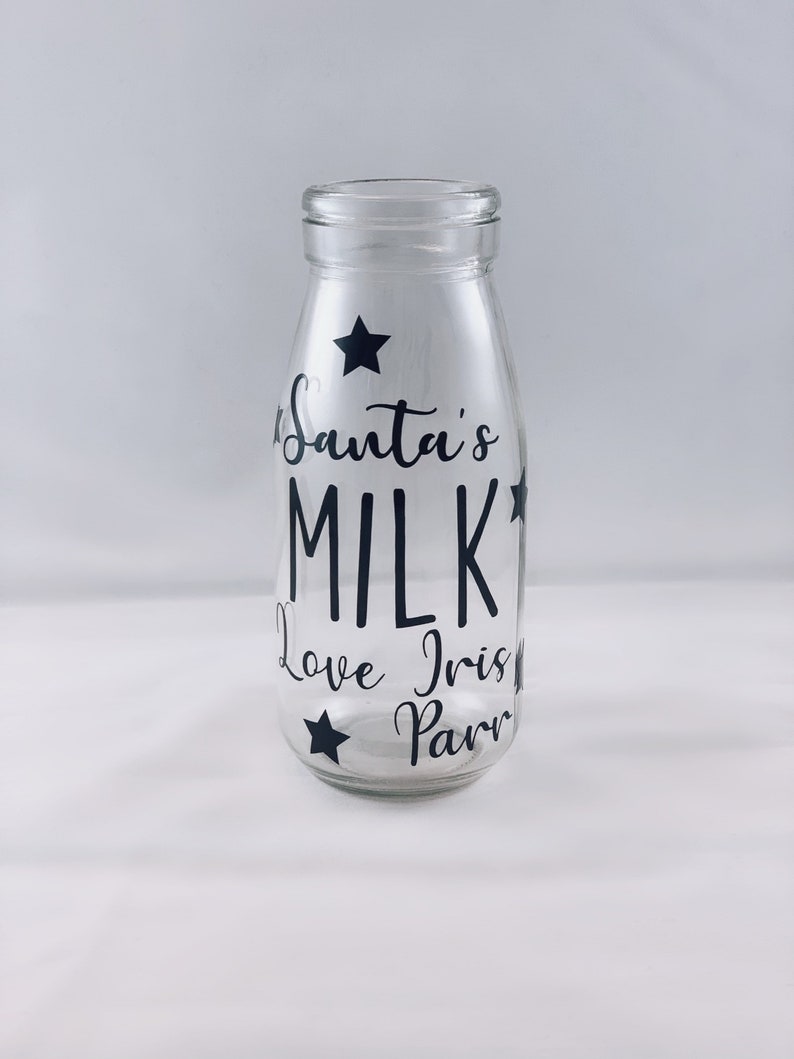 Christmas Eve Santa Glass Milk Bottle UK FAST FREE Delivery Personalised Custom Name Santa Milk Bottle Xmas Eve