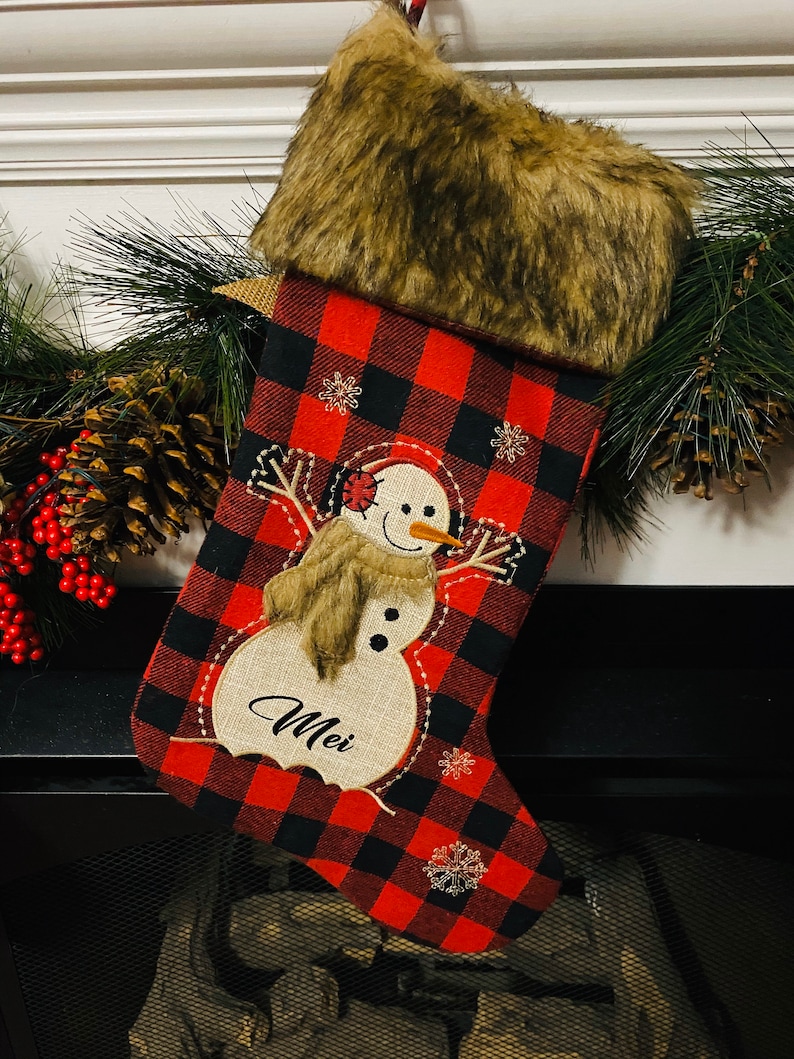 red buffalo plaid christmas stockings