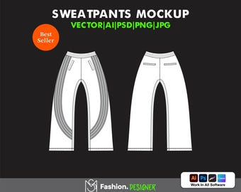 Streetwear Sweatpants Vector Mockup: Fashion Tech Pack (AI, PSD, PDF)