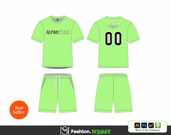 Mockup för överdimensionerad t-shirt och shorts: Mall för streetwear-kläder (AI, PNG, SVG digital fil)