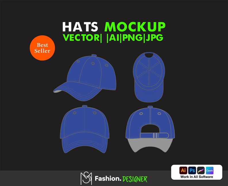 Cap Vector Tech Pack Men's Hat Mockup Vector | Hat Tech Pack Template | Streetwear Hat ...