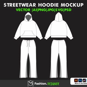 Streetwear Hoodie Mockup: Mode Vektor CAD Pack (Digitale Dateien)