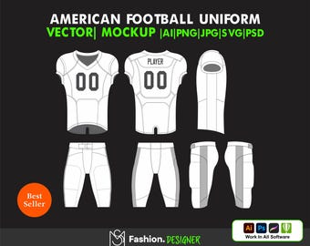 American Football Jersey Mockup, Blank Football Jersey, Tech Pack, Vector Templates, Flat Sketch, Technical Drawing, CAD, AI, SVG, Procreate
