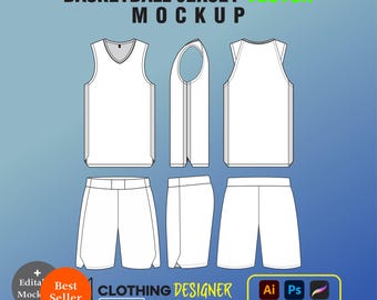 Basketball Jersey Mockups Streetwear Vector Template Illustrator Tech Pack Mockup, Clothing Template Vector Ai,SVG Blank flat Drawing