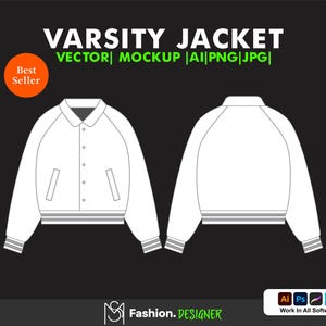 Varsity Harrington Jacket Vector Mockup: Streetwear Tech Pack (Digital File-Ai)