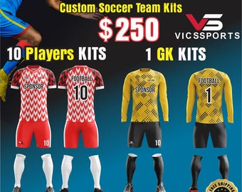 Aangepaste voetbalshirtset | Bundel met 11 teamtenues | 10 spelersshirts + 1 keeper