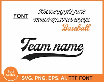 Baseball Font Svg, With Tail Baseball Font Ttf SVG, PNG and Text Tails, Baseball Script, Softball Font, Baseball Font Cut File For Cricut