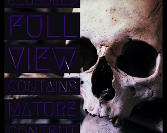 May include: A close-up of a human skull with a black and purple text overlay that reads "CENSORED FULL VIEW CONTAINS NATURE CONTENT".
