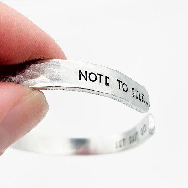 Note to self, let shit go, hidden message adjustable cuff bracelet, gift for moms, women's jewelry