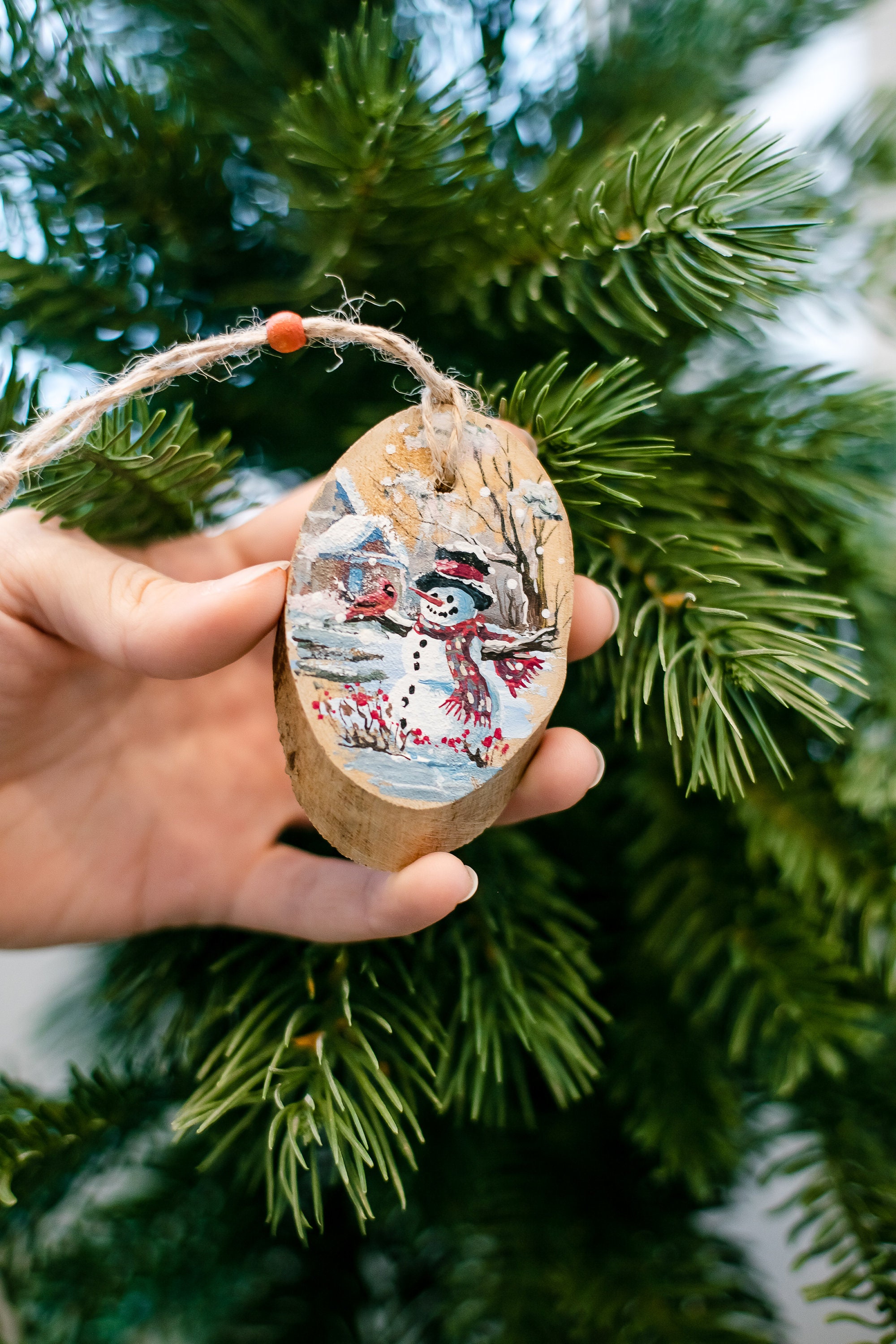 Wood Slice Christmas Ornaments Handmade Snowman Christmas Etsy