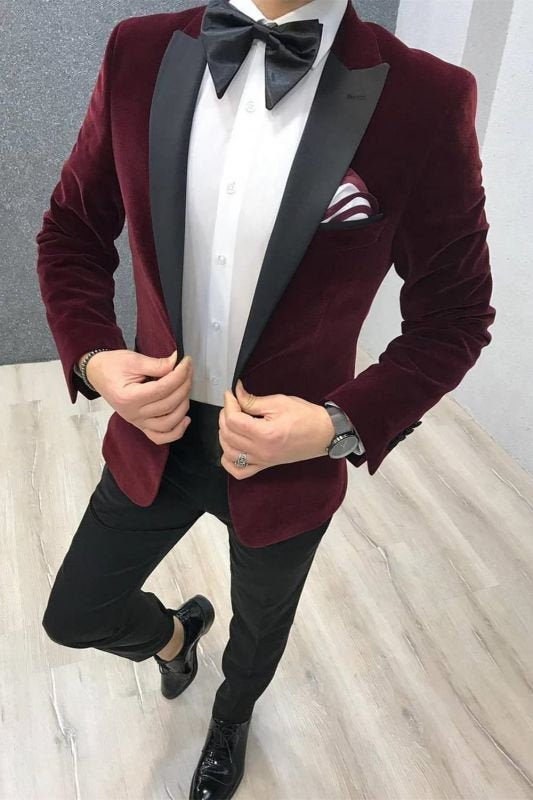 Red Velvet Smoking Suit Men Wedding Suits For Man Jacket Men Suits