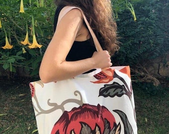 Floral design tote bag shopper bag beach bag