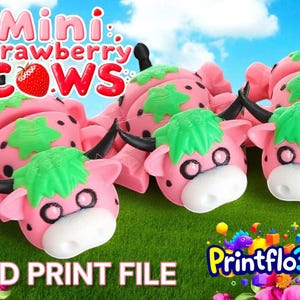 Mini Strawberry cow flexi 3D print files, new from Printflo3d. Commercial use licence included, 3mf and STL files