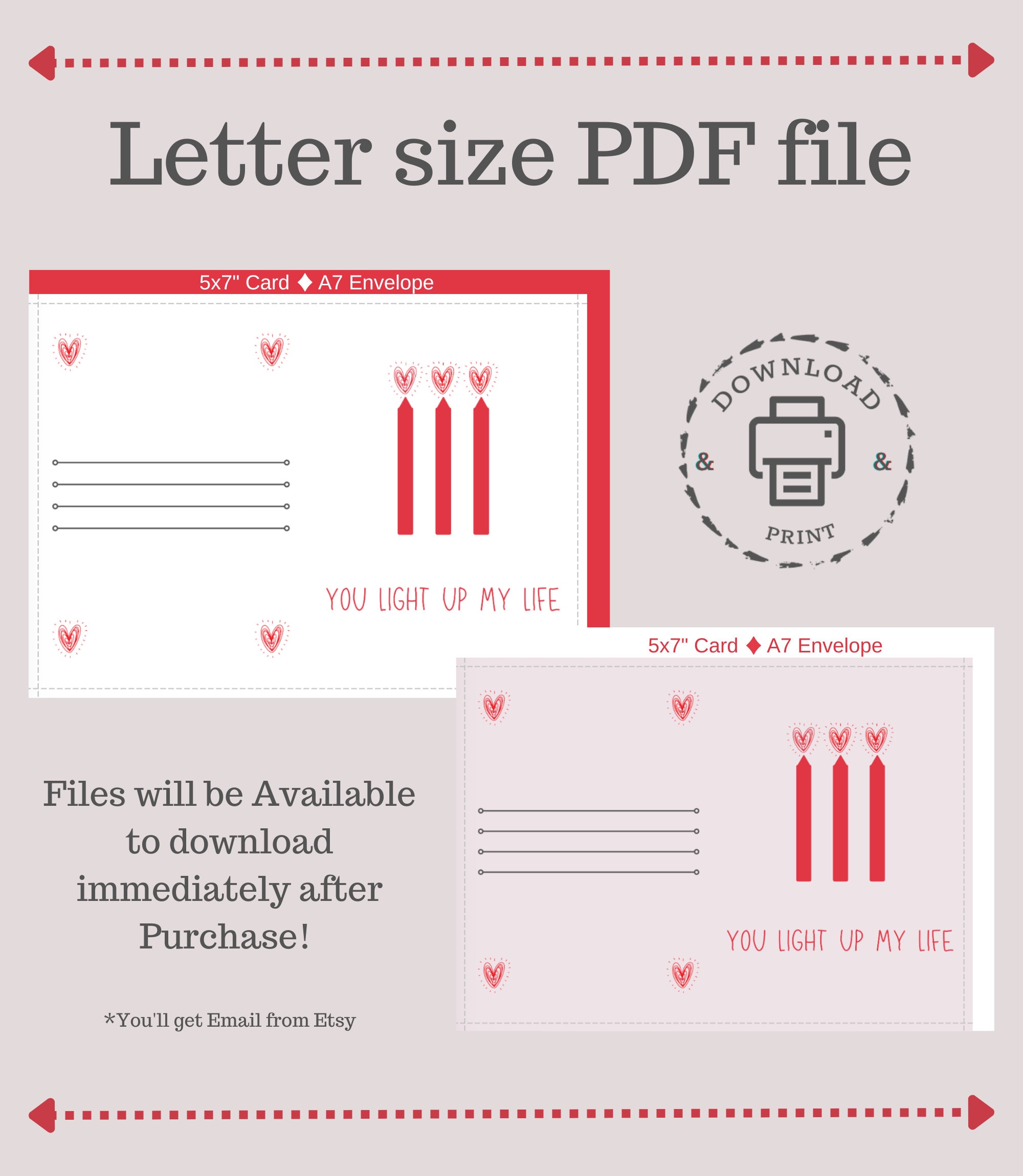 Printable Valentines Day Card You Light up My Life, Instant Download ...