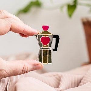 Cute acrylic coffee maker brooch hostess gift, Best friend coffee lover unique gift, Cool gifts for galentines day, Collar pins, Lapel pin