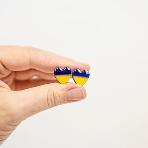 Ukraine flag heart stud earrings, All profit from this charity earrings going to Red Cross to support Ukraine