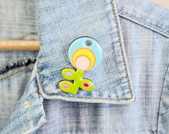 Unique blue and green flower lapel pin, Funky floral brooch and collar pins men, Bohemian brooches for women, Flower jewelry, Nature jewelry
