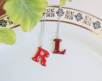 Red letter pendant necklace, Short personalize necklace, Letter charm initial necklace, Customized minimal necklace