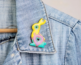 Handcrafted funky bunny brooch pin, Unique lapel and collar pins men, Cute pins nature jewelry, Teenage girl easter gift, Brooches for women