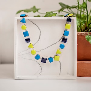 Collier géométrique coloré en bleu et vert, collier d&#39;été tendance, meilleurs cadeaux pour elle, collier épais moderne, bijoux d&#39;été
