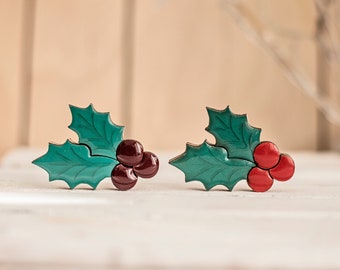 ID 7130 Pleather Holly Leaf Patch Fall Tree Symbol Embroidered Iron On Applique
