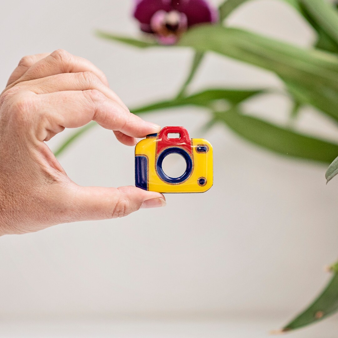 Colorful Photo Camera Brooch Pin, Modern Hand Made Jewelry Brooches for