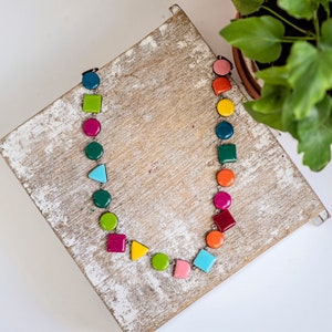 Colorful geometric bib necklace, Statement handmade necklace, Modern trendy necklace, Unique summer necklace